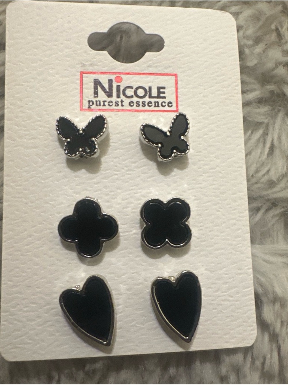 Nicole Black Enamel Kids Earring Set - Butterflies, Clover & Hearts